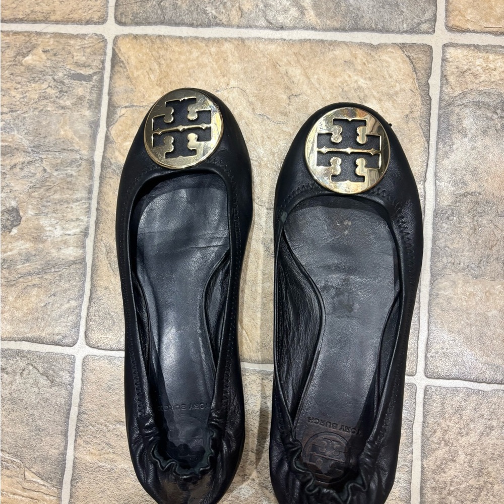 Tory Burch Black Leather Ballet Flats